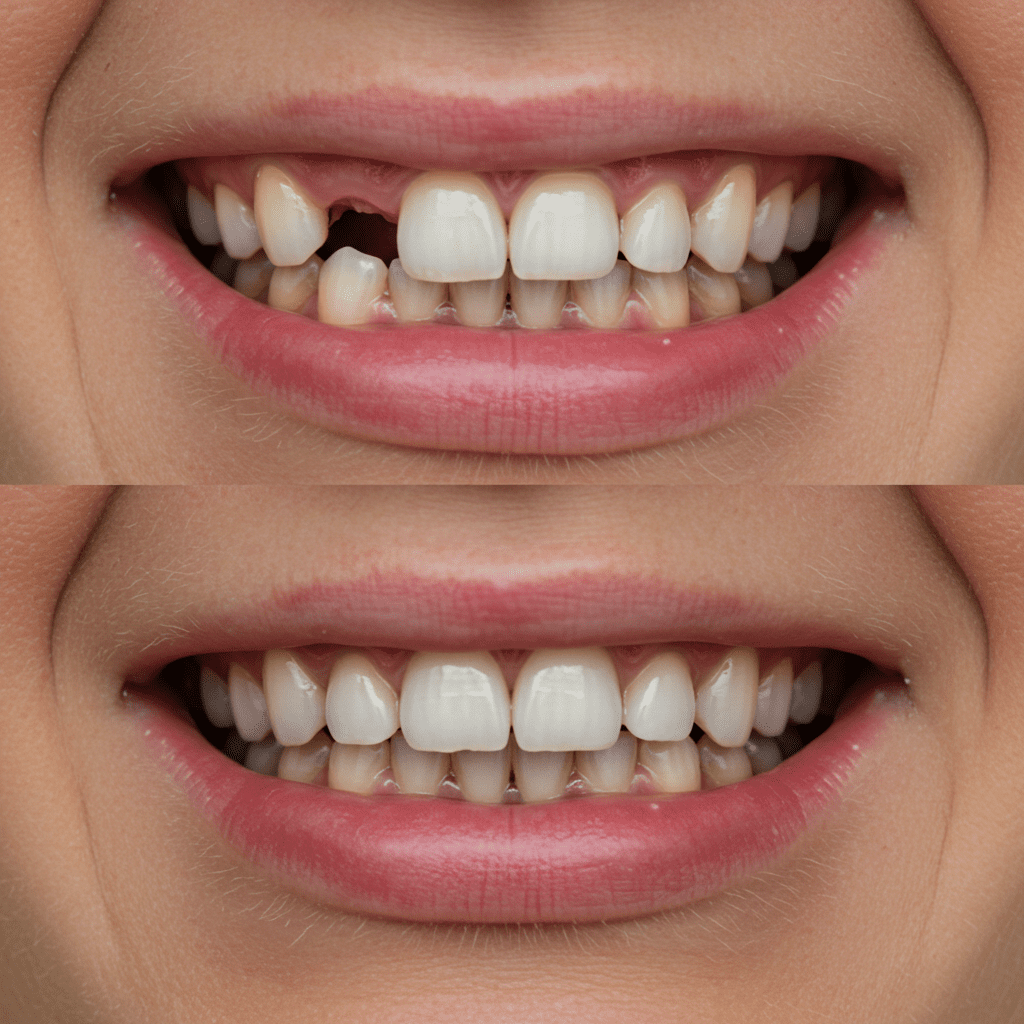 Before and after dental implant treatment